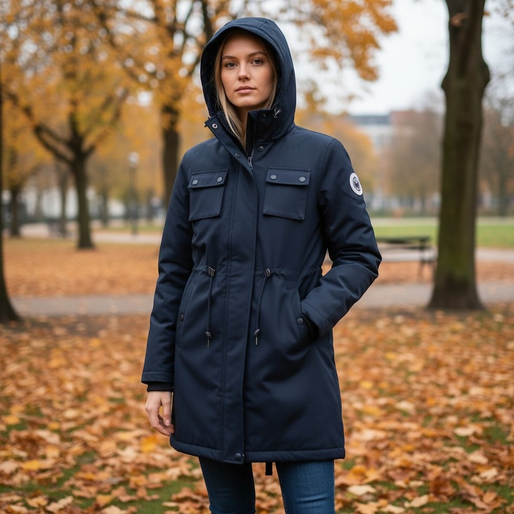 Vero Moda Atwater 3/4 Jacket Black Hooded Parka Aspen Resort Patch Small